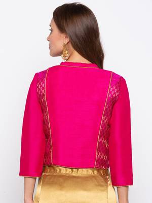 Pink Solid Dupion & Jacquard Readymade Blouse 2