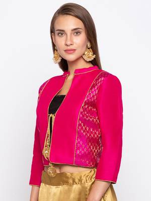 Pink Solid Dupion & Jacquard Readymade Blouse 3