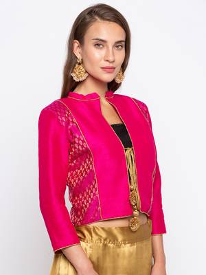 Pink Solid Dupion & Jacquard Readymade Blouse 4