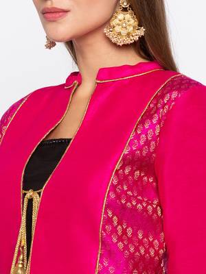 Pink Solid Dupion & Jacquard Readymade Blouse 5