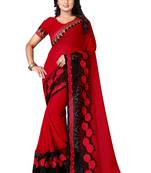 Red embroidered georgette saree with blouse