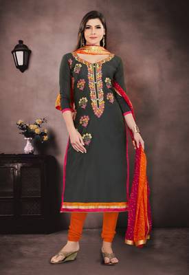 Grey embroidered chanderi salwar with dupatta 1