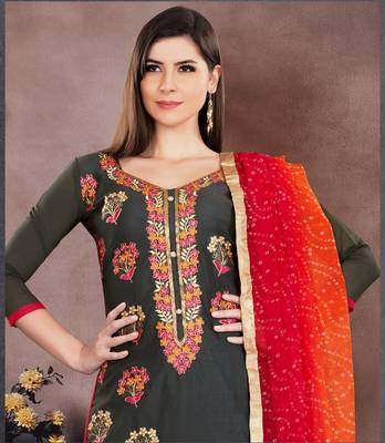 Grey embroidered chanderi salwar with dupatta 2