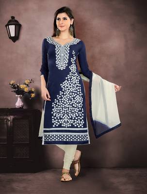 Navy-blue embroidered cotton salwar with dupatta 1
