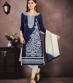 Navy-blue embroidered cotton salwar with dupatta