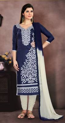 Navy-blue embroidered cotton salwar with dupatta 3