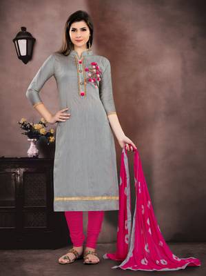 Grey embroidered chanderi salwar with dupatta 1