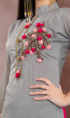Grey embroidered chanderi salwar with dupatta 3