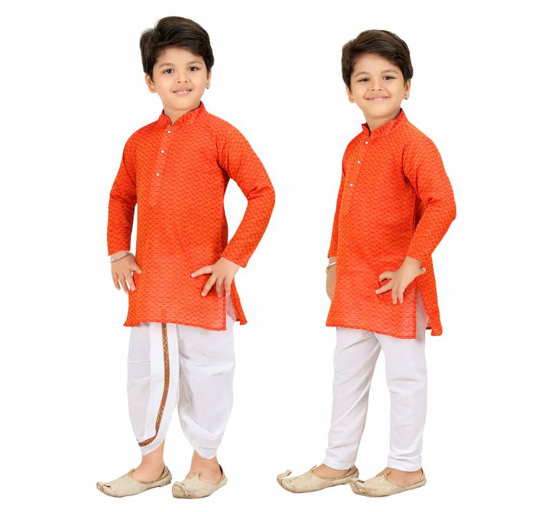 Boy Elephant Dhoti Kurta Set - Red main image 0