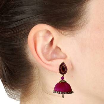 Handmae Silk Thread Magenta and Dark Sky Blue Dangler Jhumka Earrings combo Set 1 3