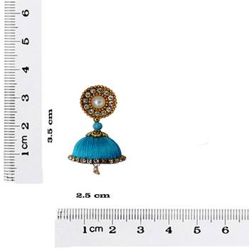 Handmae Silk Thread Magenta and Dark Sky Blue Dangler Jhumka Earrings combo Set 1 4