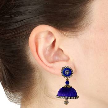 Handmae Silk Thread Magenta and Navy Blue Dangler Jhumka Earrings combo Set 2 3