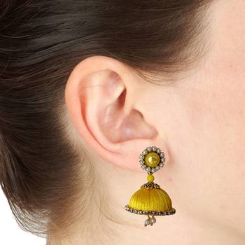 Handmae Silk Thread Black and Yellow Dangler Jhumka Earrings combo Set 3
