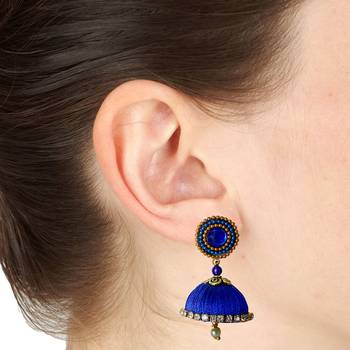 Handmae Silk Thread Navy Blue Orange Red and White Dangler Jhumka Earrings combo Set 3