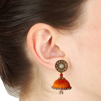 Handmae Silk Thread Orange and White Dangler Jhumka Earrings combo Set 3