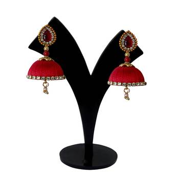 Handmae Silk Thread Black and Red Dangler Jhumka Earrings combo Set 3