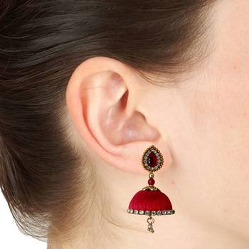 Handmae Silk Thread Black and Red Dangler Jhumka Earrings combo Set 4