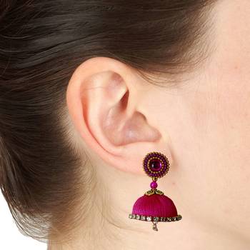 Handmae Silk Thread Magenta and Dark Sky Blue Dangler Jhumka Earrings combo Set 3 3