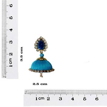 Handmae Silk Thread Magenta and Dark Sky Blue Dangler Jhumka Earrings combo Set 3 4
