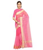 Pink Plain Cotton Saree With Blouse