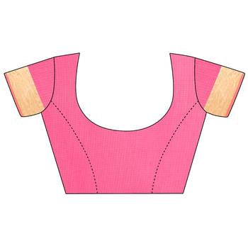Pink Plain Cotton Saree With Blouse 4