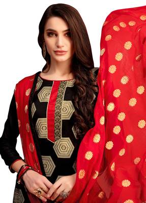 Black Woven Banarasi Silk Salwar With Dupatta 2