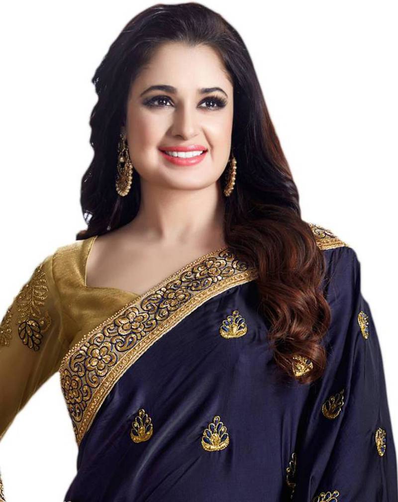 Trendmalls Light Navy Blue Silk Fabric Embroidered Designer Indian Wedding Saree with Blouse