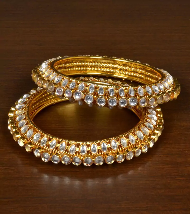 Gold Plated Kundan Stone Embellished Wedding Essential Bangles for Women