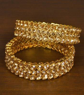 Gold Plated Gheru Stone Embellished Wedding Essential Designer Bangles for Indian Women 1