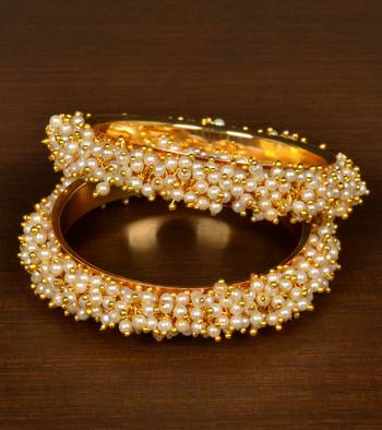 Gold Plated White Seed Pearls Bangles Set 1