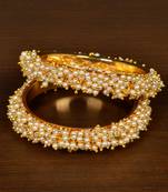 Gold Plated White Seed Pearls Bangles Set
