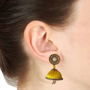 Handmae Silk Thread Lawn Green Leamon Yellow and Orange Dangler Jhumka Earrings combo Set 3