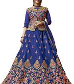 Blue Embroidered Silk Semi Stitched Lehenga With Dupatta