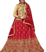 Red Embroidered Silk Semi Stitched Lehenga With Dupatta