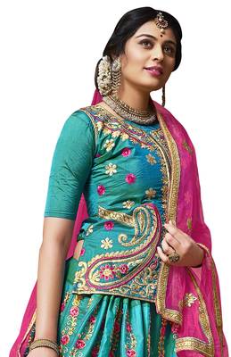 Sky Blue Embroidered Art Silk Semi Stitched Lehenga With Dupatta 2