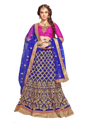 Blue Embroidered Net Unstitched Lehnga Choli 1