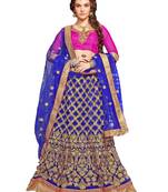 Blue Embroidered Net Unstitched Lehnga Choli