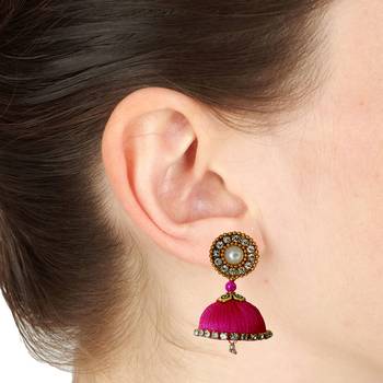 Handmae Silk Thread Magenta and Blue Dangler Jhumka Earrings combo Set 3