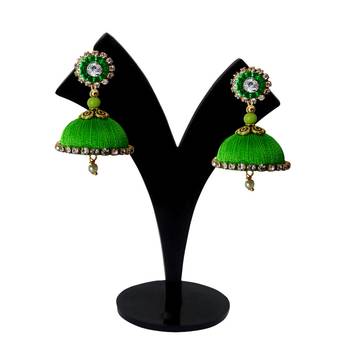 Handmae Silk Thread Navy Blue Black Lawn Green and Orange Dangler Jhumka Earrings combo Set 4