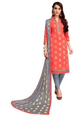 Peach Woven Banarasi Silk Salwar With Dupatta 1