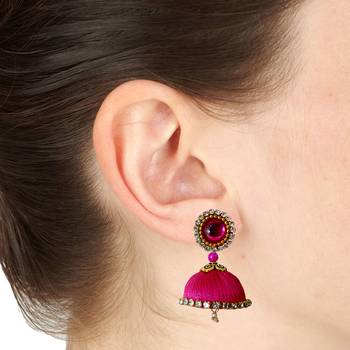 Handmae Silk Thread Pink and White Dangler Jhumka Earrings combo Set 3