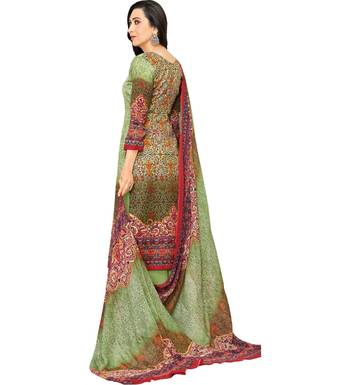 Green Satin Cotton Printed & Embroidered Unstitched Salwar Suit 2