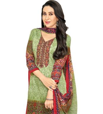 Green Satin Cotton Printed & Embroidered Unstitched Salwar Suit 3