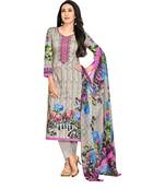 Grey Satin Cotton Printed & Embroidered Unstitched Salwar Suit