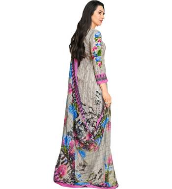 Grey Satin Cotton Printed & Embroidered Unstitched Salwar Suit 2