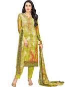 Parrot Green Satin Cotton Printed & Embroidered Unstitched Salwar Suit