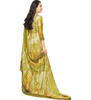 Parrot Green Satin Cotton Printed & Embroidered Unstitched Salwar Suit 2