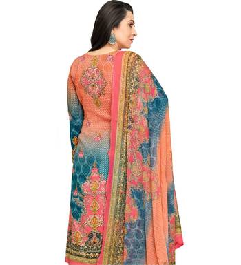 Orange Satin Cotton Printed & Embroidered Unstitched Salwar Suit 2