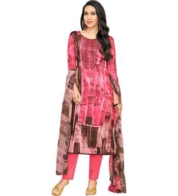Pink Satin Cotton Printed & Embroidered Unstitched Salwar Suit 1