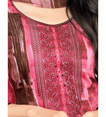 Pink Satin Cotton Printed & Embroidered Unstitched Salwar Suit 4